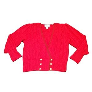 Vtg 90s Side Effects Red Angora Wool Beaded Cardigan Sweater Gold Button Size M